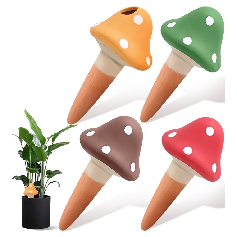 4 Pack Mushroom Terracotta Plant Watering Spikes Self Watering Globes Ceramic